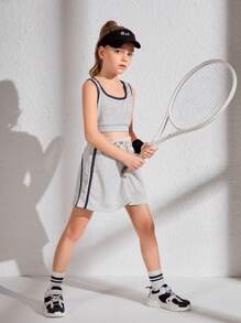 SHEIN conjunto esportivo confortável simples de bloco de cores com borda para meninas pré-adolescentes