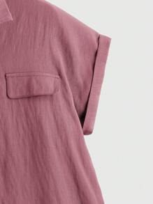ROMWE Camisa de botones de un solo color, escuela - Rosa vieja - Ver 4