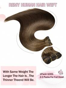 1pc 18-22Inch Straight Human Hair Weft Brown Color 100% Remy Human Hair Weft - S4 - View 4