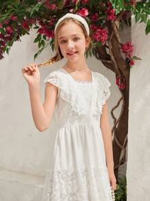 SHEIN Tween Girl's Lace Patchwork Ruffle Decorated Dress