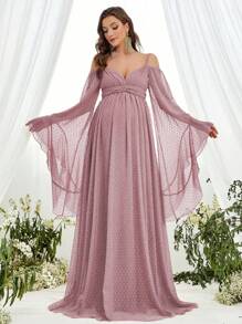 Faeriesty Dressalisa 孕妇瑞士圆点荷叶边袖褶饰雪纺舞会礼服 - 藕粉色 - 查看 3