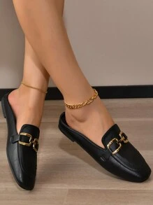 Women's Flat Shoes, Metal Chain Decor, Closed Toe Sandals, Casual Dress Shoes