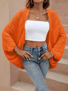 EMERY ROSE 休閑女士空心燕脂袖開襟羊毛衫 - 橘色 - 查看 3