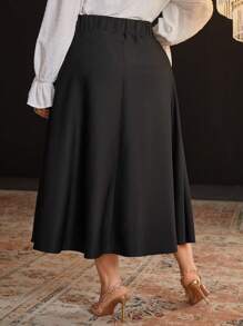 Modelyn Plus Size Women's Asymmetrical Waist Floaty Skirt - Black - View 2