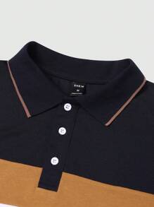 Manfinity Homme Men's Contrast Button Polo Shirt , Collar Graphic Color Block Work Fashion Dad And Me - Royal Blue - View 2