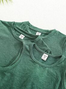 SHEIN 6 Cái/bộ Cậu Bé Thường Ngày Đại Học Sọc Thoáng Khí Thoải Mái Tay Ngắn Áo, Quần Short, Quần Và Bộ Áo Vest, Cho Mùa Xuân & Mùa Hè - màu xanh lá - Xem 3