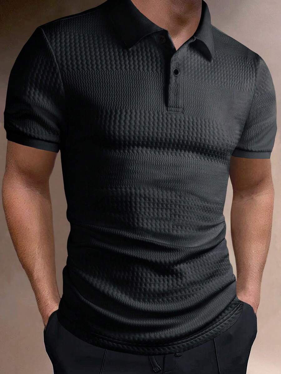 Manfinity Homme Men's Solid Color Short Sleeve Polo Shirt - Black - View 1