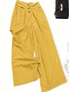 Pantalones de pierna ancha con cintura alta semielástica y corte slim para mujeres - Amarillo - Ver 6