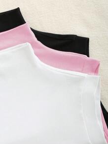 Elamini Solid Color Slim Fit Basic Summer T-Shirt With Stand Collar - Multicolor - View 3