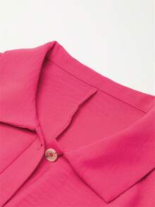 Astylish Plain Half Sleeve Button Collared Loose Oversized Shorts Romper With Pocket Summer Outfits For Women - Pink - View 4