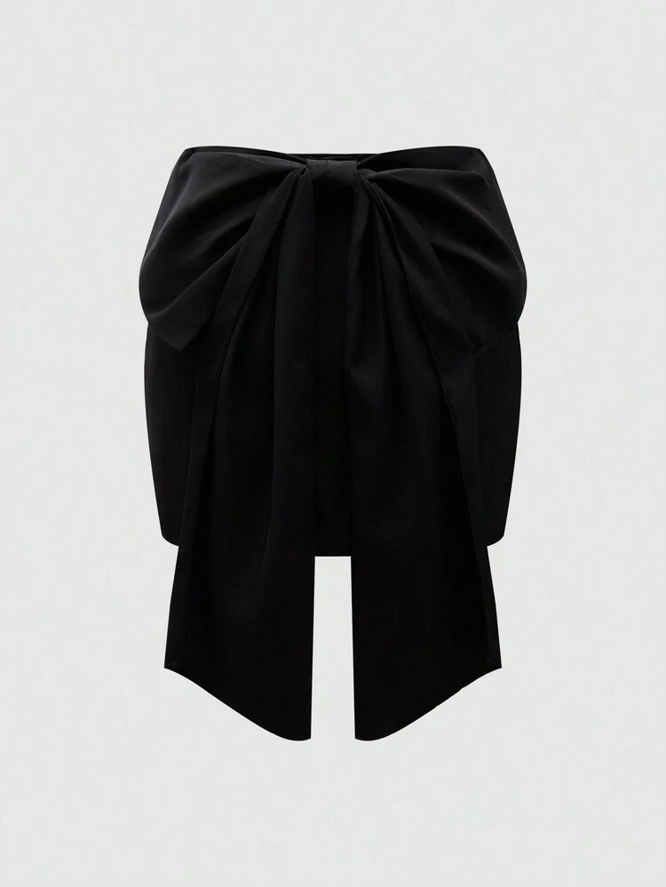Women's Retro Solid Color Bow Decorated Skirt