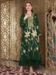 Al Najma Vestido Largo Elegante Y Holgado Para Mujer Con Estampado De Flores Doradas