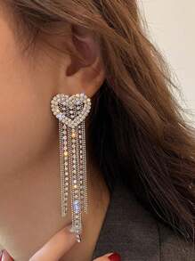 水钻心形和流苏耳坠耳环 情人节、妈妈、母亲、母亲节、礼物 - 銀色 - 查看 2