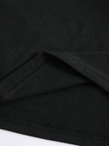 SHEIN LUNE Kích thước lớn Của phụ nữ Ngắn tay Sọ Tay Cắt ra Áo thun Với Pha lê Chỉnh trang - màu đen - Xem 6