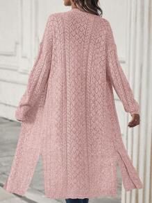 SHEIN LUNE Leisure Open Front Longline Cardigan Fall Winter Cloth For Women - Baby Pink - View 2