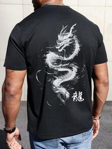 Manfinity LEGND Nam Kích thước lớn Bản in rồng Trung Quốc Ngắn tay Áo thun - màu đen - Xem 4