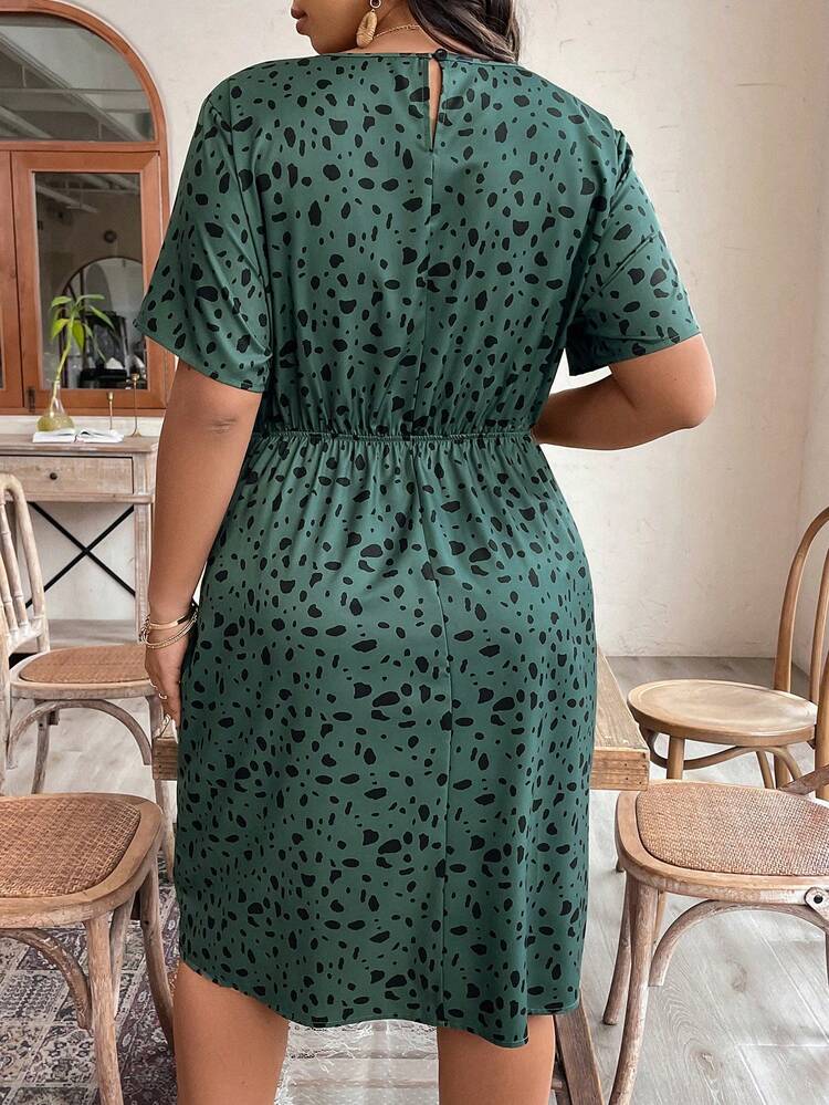 Plus Size Printed Wrap Dress With Cinching Waist