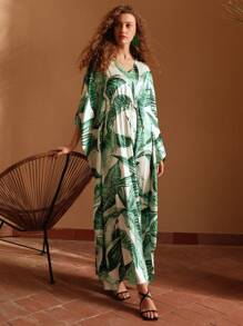 MOTF PREMIUM TROPICAL PRINT BATWING SLEEVE DRAWSTRING WAIST ABAYA - Multicolor - View 5