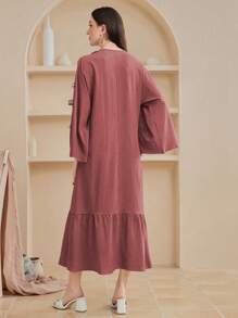 Al Najma 女款分袖阿拉伯傳統連衣裙,配編織邊修補拼接 - 西瓜粉 - 查看 2