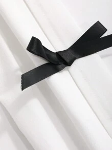 DAZY V 领短款短款上衣，蝴蝶结装饰，镂空设计长袖女式上衣 - 白色 - 查看 6