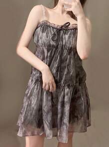 DAZY Women's Printed Mesh Princess Style Cami Dress Sundress,Mini Dress,Casual Women Dresses - Grey - View 5