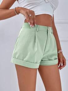 Chiquease Shorts Casuales de Verano para Mujer con Dobladillo y Pliegues