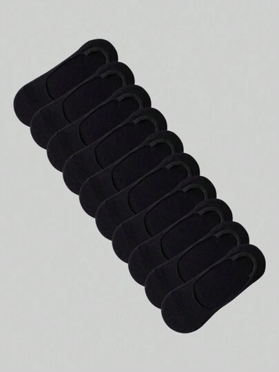 ROMWE 10pairs/Set Women's Summer Black Invisible Socks For Sports And Travel