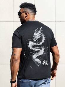 Manfinity LEGND Nam Kích thước lớn Bản in rồng Trung Quốc Ngắn tay Áo thun - màu đen - Xem 3