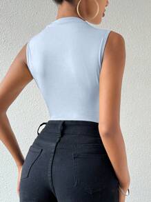 SHEIN Unity Tight-Fitting Pleated Sleeveless Bodysuit - Blue - View 2