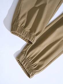 Women's Casual Drawstring Elastic Waist Jogger Pants, Minimalist Design Spring - Khaki - View 8