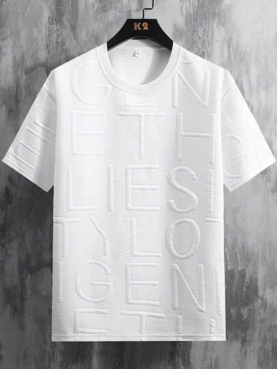 男士字母压纹宽松休闲短袖T恤