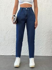 EURMUSE Ladies' Tapered Jeans With Pockets - Medium Wash - View 2