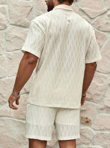 Manfinity RSRT Bộ đồ hai mảnh áo ngắn tay trơn và quần short có hàng khuy đơn cho nam, Đi chơi, Chồng, Trang phục Rave, Trơn, Thường ngày - Màu be - Xem 2