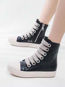 Alan Vincent Black Boots 2025 New Style Women Boots High-Top Women Lace-Up Zip Flat Boots Party Shoes For Women Daily Wear Ladies Shoes Casual And Versatile Fashion Sneakers Cute Boots