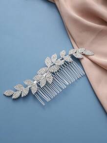 1pc Minimalist Bridal Hair Comb, Wavy Crystal Alloy Leaf Design Multi-Tooth Hair Accessory For Wedding, Party, Valentine's Day, Prom, Bridal Gown Decor - Silver - View 10