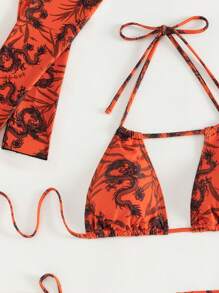 Swim SXY Women's Random Print Halter Neck Bikini Set 4pcs Summer