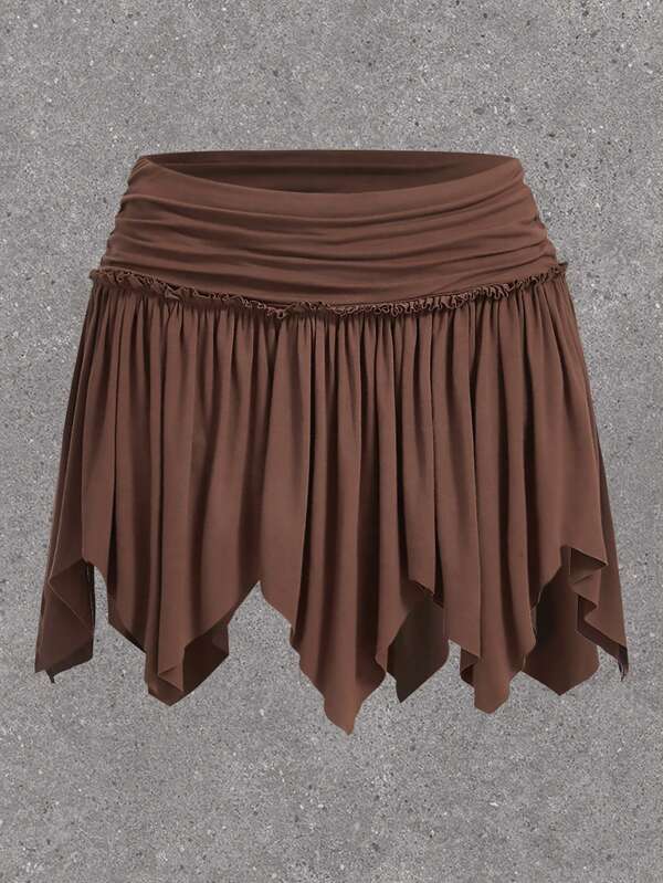 SHEIN EZwear Plus Size Asymmetrical Hem Pleated Skirt For Music Festival