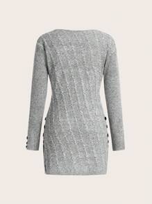 SHEIN LUNE Slim-Fit Long Sleeve Button Detailing Dress