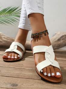 Spring And Summer New Ladies H Slippers, Fashionable And Casual Style Slides, Roman Style Slip-On Slippers, Slouchy Black, Comfortable Beige And Brown Flat Relief Slipper Recommended By Blogger