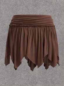 SHEIN EZwear Plus Size Asymmetrical Hem Pleated Skirt For Music Festival