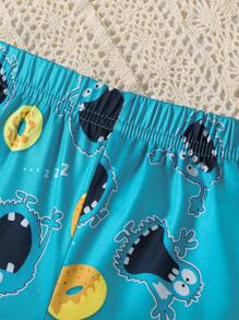 Baby Boy Cartoon Monster Print Top And Shorts Set - Multicolor - View 6