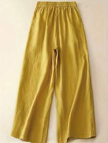 Pantalones de pierna ancha con cintura alta semielástica y corte slim para mujeres - Amarillo - Ver 5