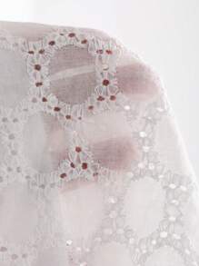 FRIFUL 女士休閒純色露網刺繡長褲,適合夏季 - 杏色 - 查看 7