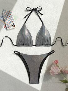 Swim SXY Women's Special Fabric Sexy Bikini Set For Summer Beach Holiday - Black - View 7