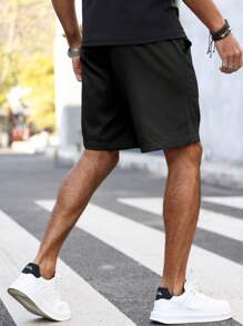 Manfinity Homme Short Suelto Para Hombre Con Cintura De Cordón Y Bolsillos Inclinados - Negro - Ver 2