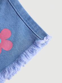 SHEIN Falda pantalón vaquera lavada con estampado floral suave y cómoda para niña joven para primavera/verano