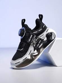 1 Pair Kids Cartoon Colorblock Rotating Lace-Up PU Design Fashion Cute Running Shoes, Suitable For Outdoor Activities And Running