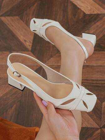 Fall/Winter 1 Pair Solid Color Closed Toe Chunky Heels Slip-On Shoes For Women,Elegant