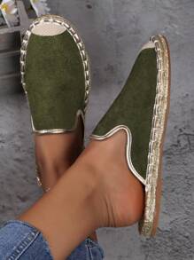 Của phụ nữ Đúng mốt Da lộn Con la Ngư dân Giày phẳng , Thích hợp Đối với Mặc hàng ngày - xanh quân đội - Xem 3