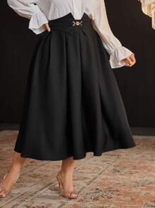 Modelyn Plus Size Women's Asymmetrical Waist Floaty Skirt - Black - View 1